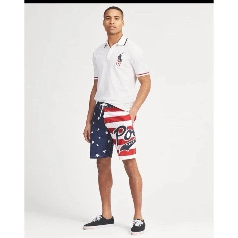 Polo Ralph Lauren Swim Trunks Mens 4XB USA American Flag Patriotic July 4th Boat